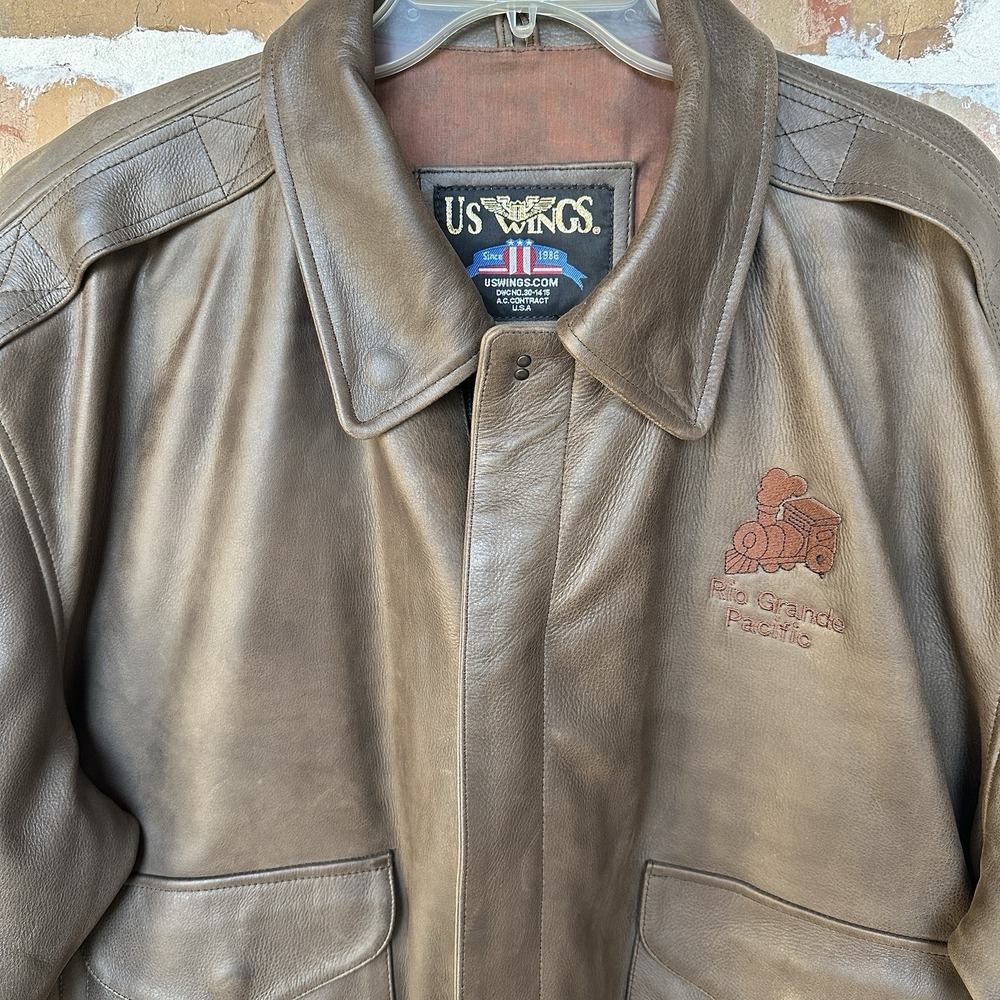 VTG US Wings Type A2 2000 Signature Series Leather Bomber Jacket XXL 52 Inch Men